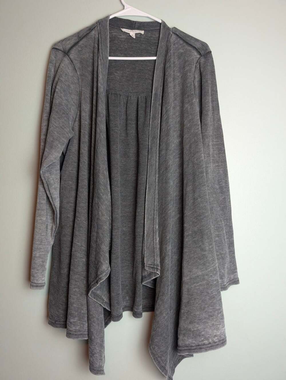 Jane + Delancey Women's Gray Thermal Knit Open Front Draped Cardigan Size 2X